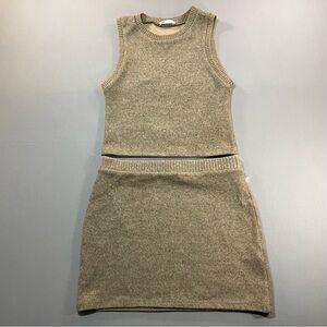Zara Knit SET - Sleeveless Sweater Vest Top (SMALL) & Mini Skirt (MEDIUM) - Tan